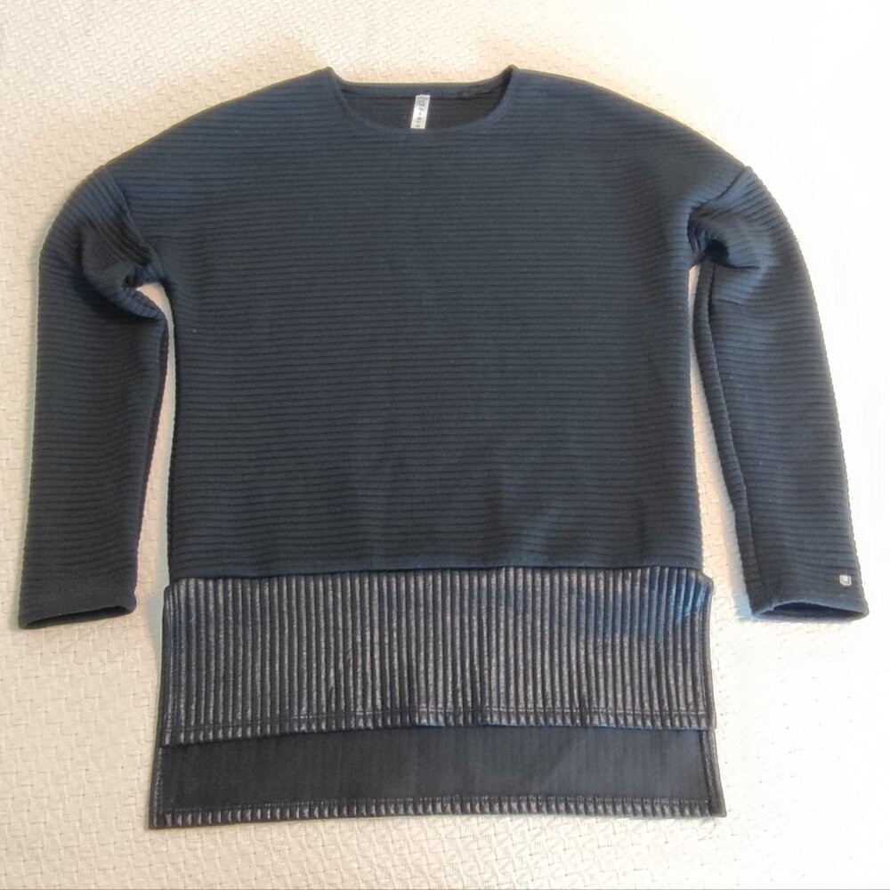 Women Fabletics Black Bre Long Sleeve Faux Leather Sweatshirt Pullover Size S
